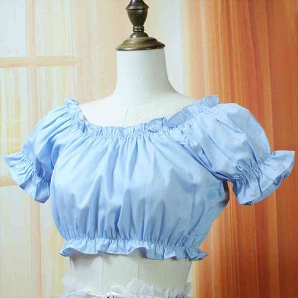 

5 colors summer casual women shirts short vintage victorian chiffon female lolita, White