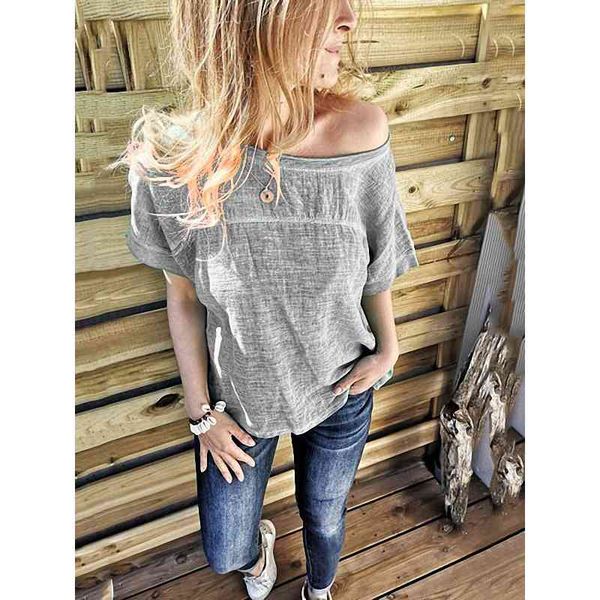 

candy color basic blouse cotton shirt blouses for women summer short sleeve slash neck ladies 210603, White