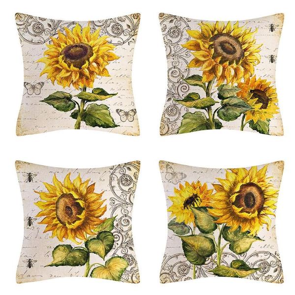 

pillow case 4 pcs throw cover modern decorative sunflower linen pillowcase 18 x inch oil painting cushion with invisible zi