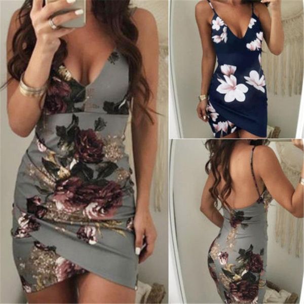 

summer floral dress womens bodycon casual slim short sleeve lady fashion evening party backless pencil mini dresses, Black;gray