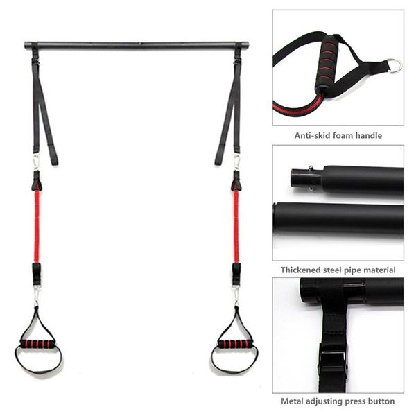 

pilates bar, fitness elastic exercise bar trainer with foot loop resistance bands