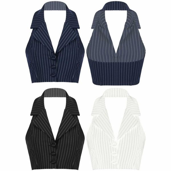 

women's vests vest striped v-neck suit 3 buttons business slim fit waistcoat tuxedo party jacket, Black;white