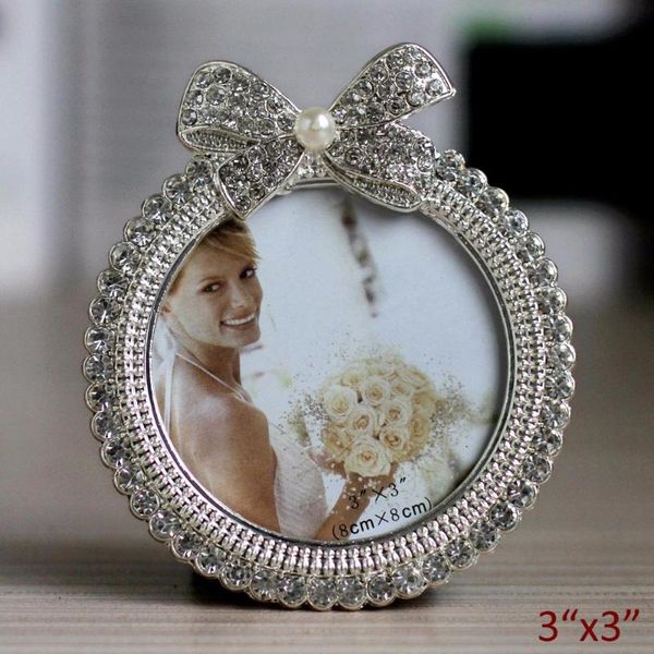 

frames classic round shaped 3 inches ribbon design silver plating with clear rhinestones ornate metal tablepicture frame