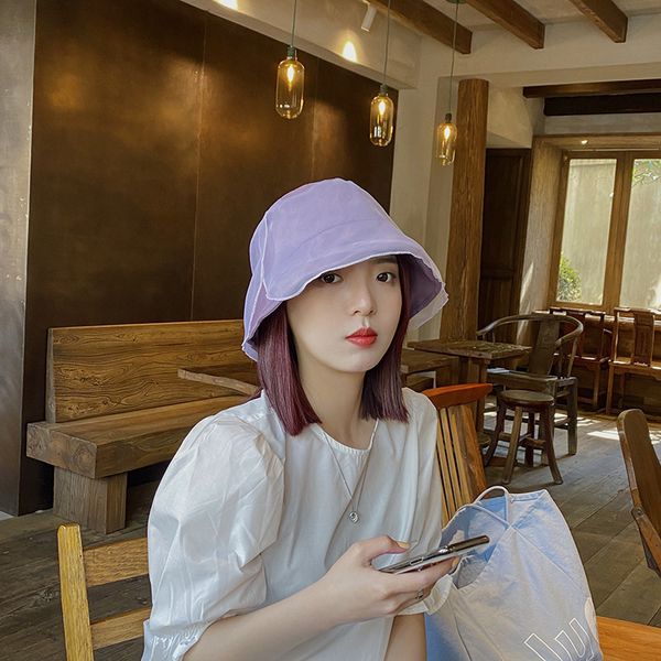 

girl summer new fairy purple net fisherman's temperament fashion straight bucket hat sunscreen hat accessories black friday, Blue;gray