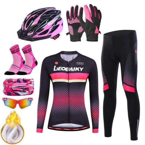

pro team winter thermal cycling set women mountain bike clothing mtb bicycle clothes outdoor keep warm cycle full sets racing, Black;blue