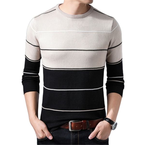 

men's sweaters new men pullover autumn mens striped man slim knittwear casual rainbow sweater plus size o-neck hplm, White;black