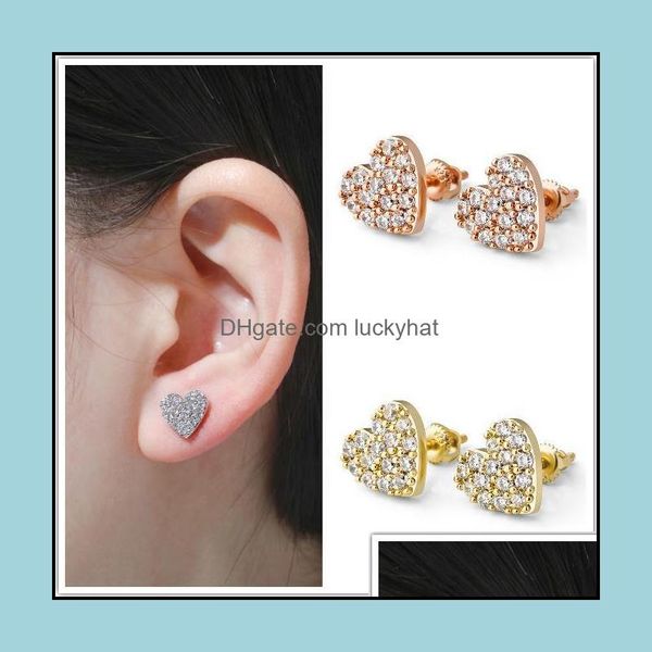 

jewelryrose gold cubic zirconia womens love heart stud earrings fl diamond earring studs hip hop ear jewelry gift for ladies drop delivery 2, Golden;silver