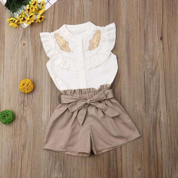 

fashion toddler kid baby girl summer button shirt short pants 2pcs outfit set clothes for 2 6 years, White