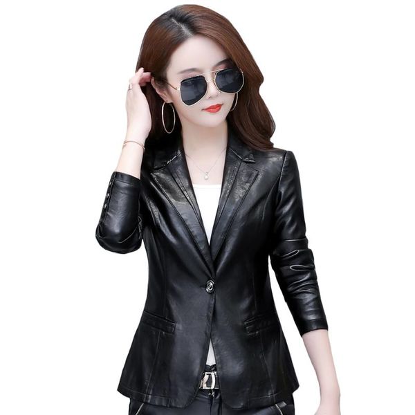

women's leather & faux plus size m-5xl coats women blazer 2021 single button jacket black motorcycle female jackets