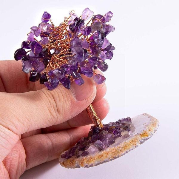 Objetos decorativos figuras mini cristal bonsai natural amethyst rosa fortuna mão feitos à mão boa árvore riqueza sorte ornamentos lembrança artesanato mon