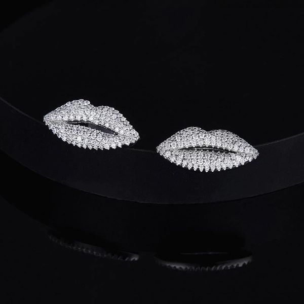 

stud soelle 925 sterling silver red lips earrings full cubic zirconia stones women luxury jewelry yao chen collection, Golden;silver