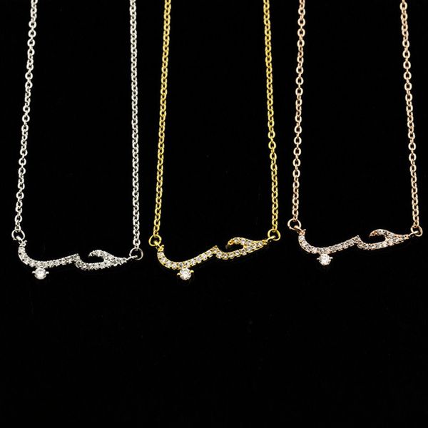 

arabic letter pendant necklace artificial quartz rose gold cz clavicle chain crystal jewelry, Silver