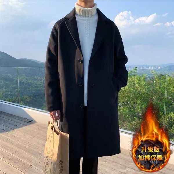 

men's wool & blends men korean fashion winter jacket coats 2021 coat mens oversized harajuku overcoat male japanese streetwear jackets, Black