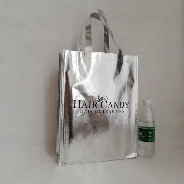 

shopping bags 500pcs/lot 30x40hx10cm cusotm recyclable metallic non woven tote laser lamination with your
