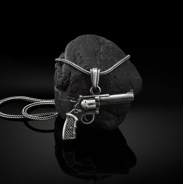 

wind revolver men's necklace pendant accessories pure tin weapon, Silver