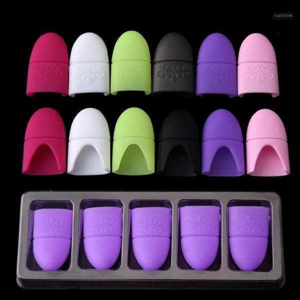 

sell nails tools 1set(5pcs/set) soft silicone nail art soak off cap uv gel polish remover wrap tool six colors to choose equipment1, Silver