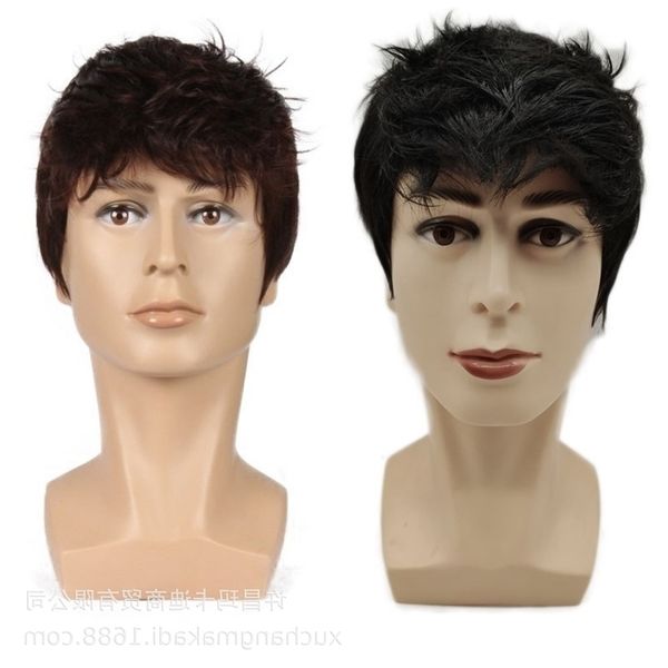 

chemical fiber wig men's headcover black dark brown short hair long-term stock