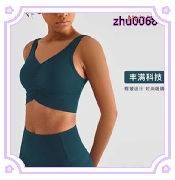 

yoga outfits wrinkled sports underwear women's camis tank nude fitness back bra running gym casual padded vest, White;red