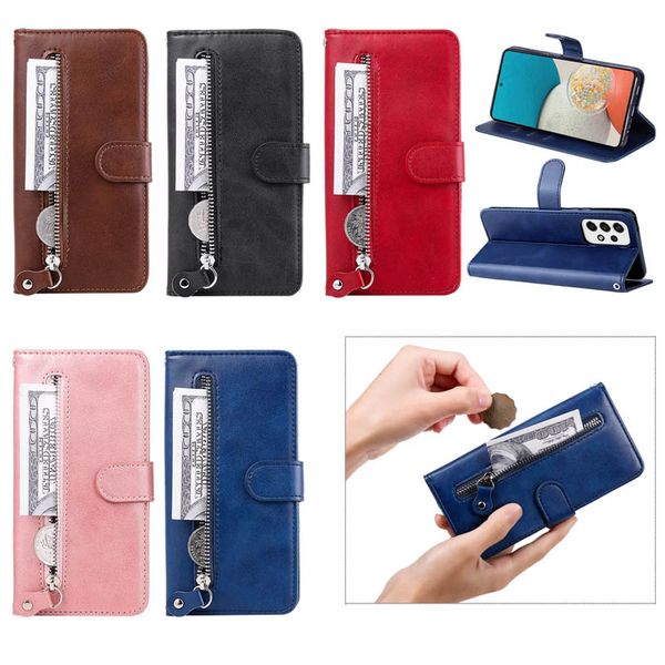 Capas carteira de couro com zíper para Samsung Galaxy S24 Ultra Plus S23 A03 Core A13 4G A33 5G A53 A73 A23 Business Coin ID Money Card Slot Holder Magnético Flip Cover Bolsa