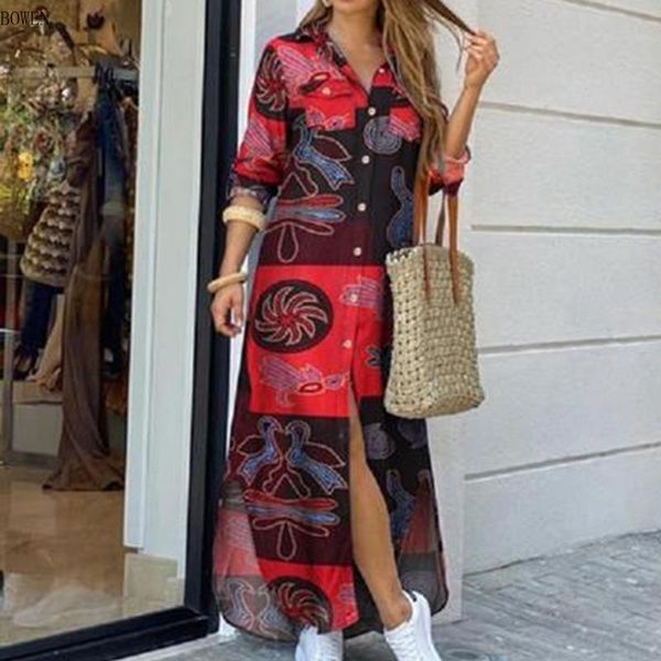 

casual dresses plaid print long shirt dress autumn women sleeve ankle-length laides office loose sundress vestidos mujer, Black;gray