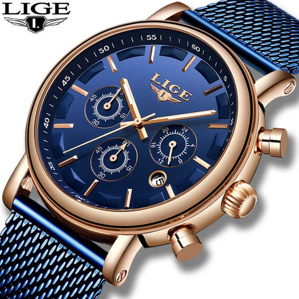 

lige brand luxury mens watches fashion waterproof stainless steel quartz watch mens casual sport waterproof watch 210527, Slivery;brown