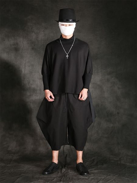 

men's pants 2021 summer wide leg trend loose personality stage style harem bloomers cropped, Black