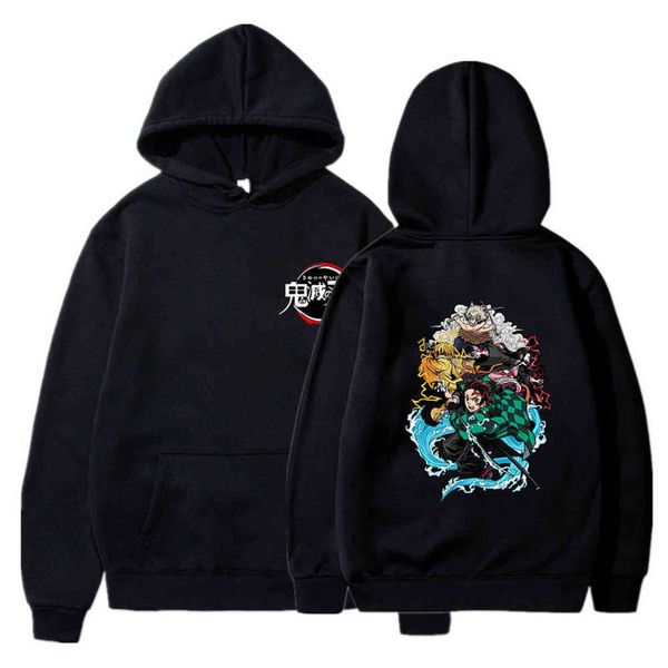 

fashion anime demon slayer hoodie men women harajuku kimetsu no yaiba spring sweatshirts streetwear pullovers xxs-4xl y1120, Black