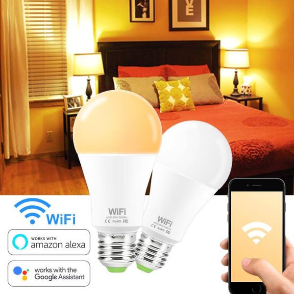 

bulbs smart home led 110v 220v wifi lamp 15w ampoule e27 b22 dimmable lampada work with amazon alexa google