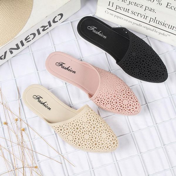 

style fashion casual flat wear-resistant breathable versatile hollow out bevel a- line slipper outer wear sandals, Black