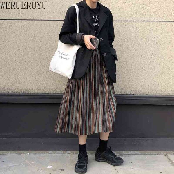

werueruyu autumn woolen skirt high waist skirt women large size vintage office lady casual a-line skirts 210608, Black