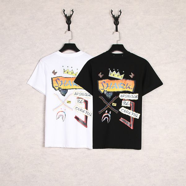 

t shirt 21 shark color letters lovers summer short sleeve men's brand cotton loose hip hop, White