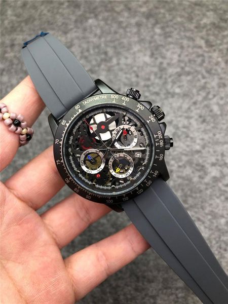 

all subdials working chronograph luxury watch mens watches brand rubber strap quartz wristwatch c for men gift relojes, Slivery;brown