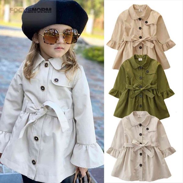 

fall spring kids girls trench coat solid british style single breasted long sleeved cardigan clothes, Camo
