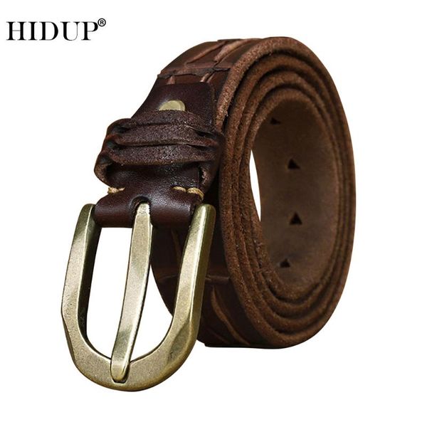 

belts hidup unique design retro styles cowskin leather belt brass buckle handmake 100% solid cowhide jeans accessories nwj1088, Black;brown