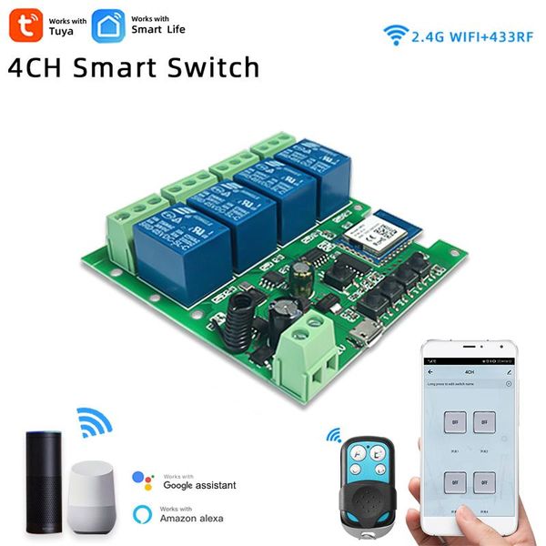 

smart home control allbeai tuya life,diy curtain switch,light switch module,4ch dc 5/12/32v,inching mode rf433 control,10a relays