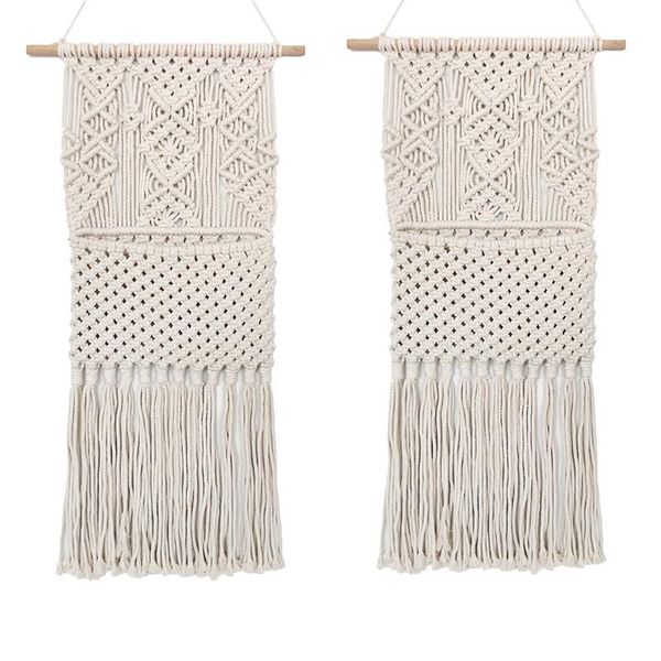 

2pcs macrame magazine holder,key organizer cotton woven hanging flowers storage boho wall decor,15.7x29.5inch bags