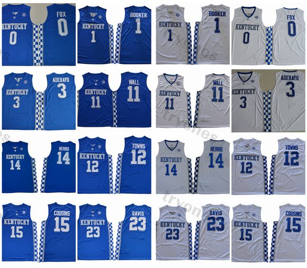 

mens ncaa kentucky wildcats college basketball jerseys 14 tyler herro 3 adebayo 0 de'aaron fox 1 devin booker 11 john wall 12 towns 15, Black