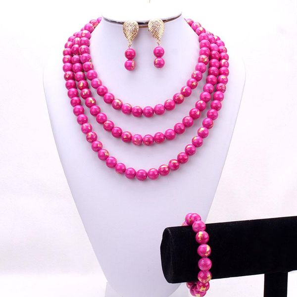 

earrings & necklace dudo african jewelry set 3 layers fuchsia nigerian bridal for women 2021 fashion, Silver