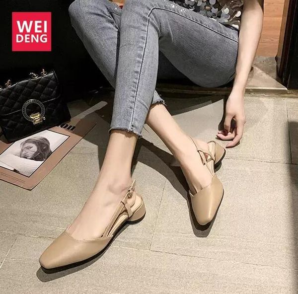 

dress shoes weideng increase 3.5 cm casual thick heel sandals women ankle strap elegant asakuchi outdoor non slip slippers 2021 arrival, Black