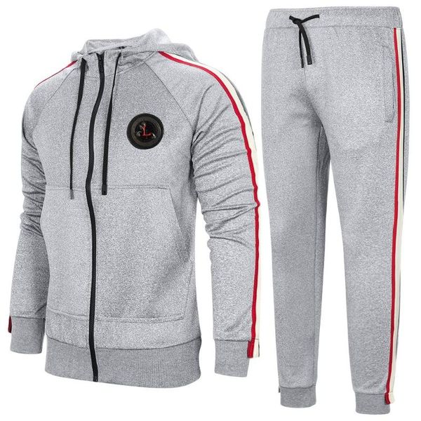 

men's tracksuits 2021 spring and autumn sports suit large size casual sweater trendy brand thin two-piece men, Gray