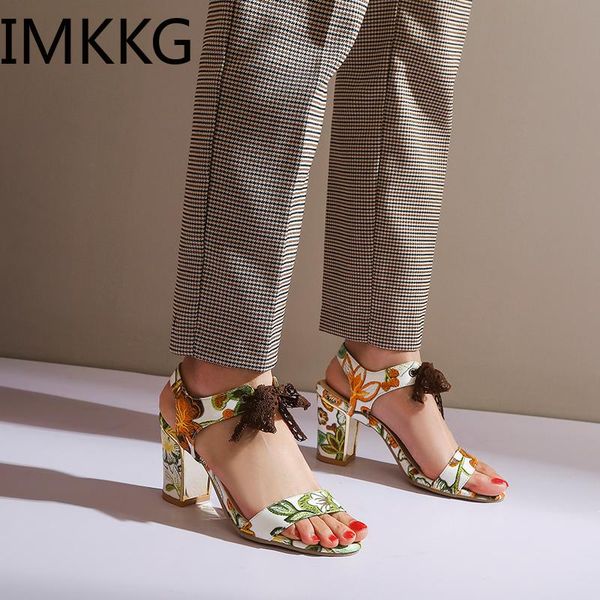 

women summer high heel sandals female floral bowknot ethnic bohemial ankle strap open toe ladies shoes big size 34-43, Black