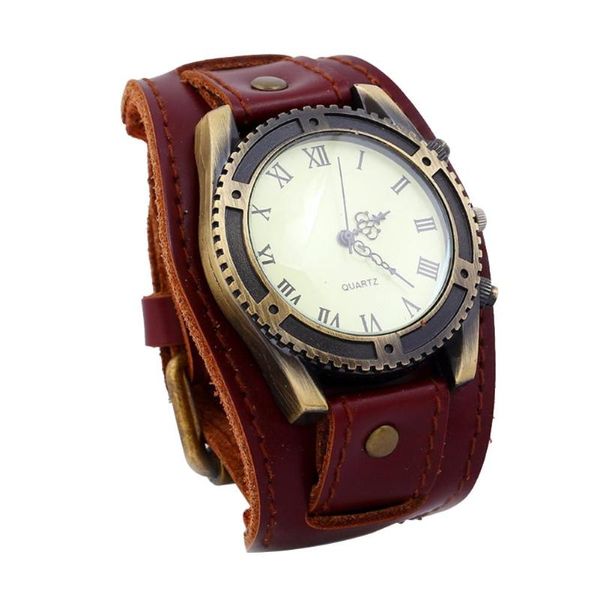 

wristwatches vintage roman numerals gear faux leather band men wrist bracelet quartz watch, Slivery;brown