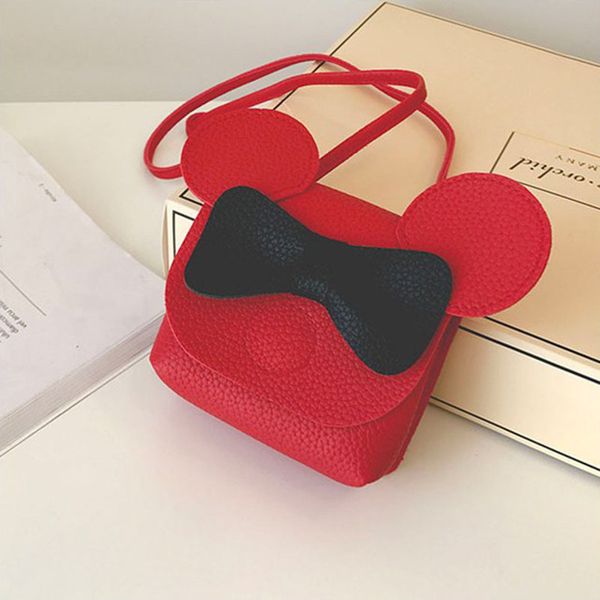 

little girl cute mouse ear knot bow decor crossbody bag fashion lovely wild small magnetic snap shoulder handbag for children, Black;red