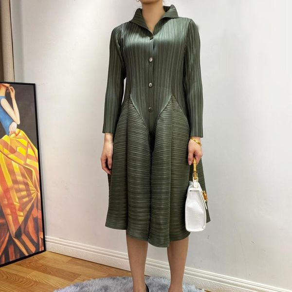 

casual dresses 2021 spring single-breasted flower women's dress miyak fold fashion solid color stand-up collar plus size skinny tied, Black;gray