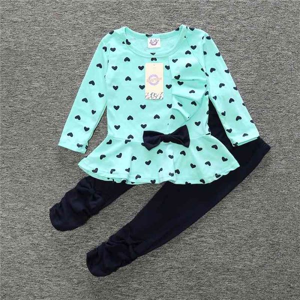 Herz Baby Mädchen Pullover + Leggings Kleidung Sets Kinder Blusen T-Shirt Hosenanzug Kinder Outfit 2 stücke Baumwolle Top Qualität 210413