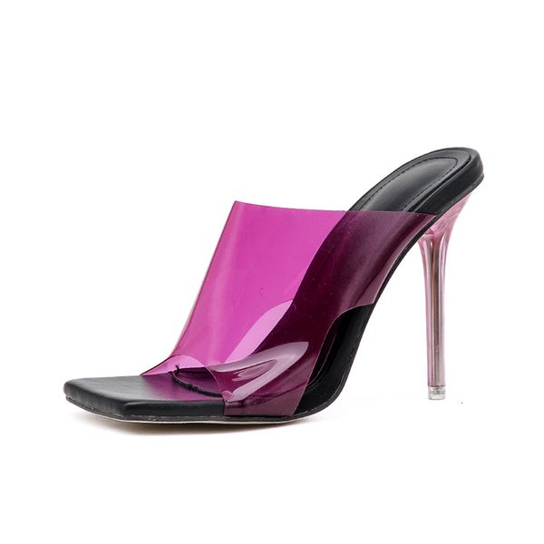 

sandals pvc jelly slippers open toe high heels women transparent perspex shoes heel clear slides size 35-41 6tpd, Black