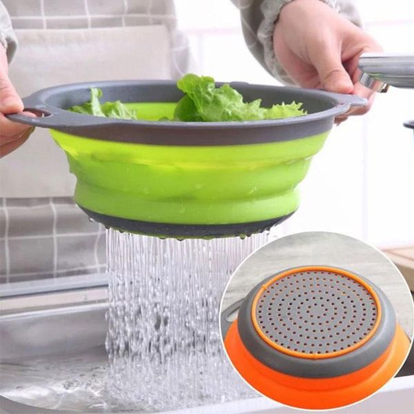 

storage baskets washing basket retractable silicone dishwashing drain optional round size folding fruit