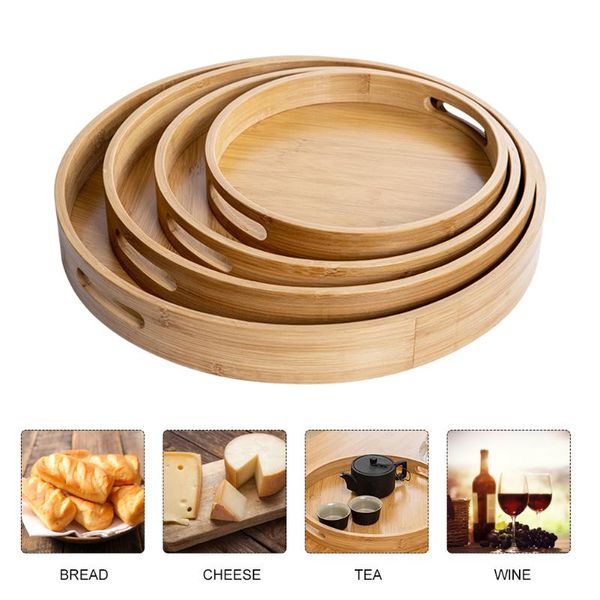 

kitchen storage & organization natural round bamboo serving tray with two support handles food portable home raised edge japanese-style tabl