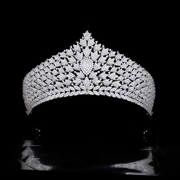 

hair clips & barrettes myfeivo handmade micro-inlaid zircon wedding crown forest series leaves big bridal tiaras accessory hq0592, Golden;silver