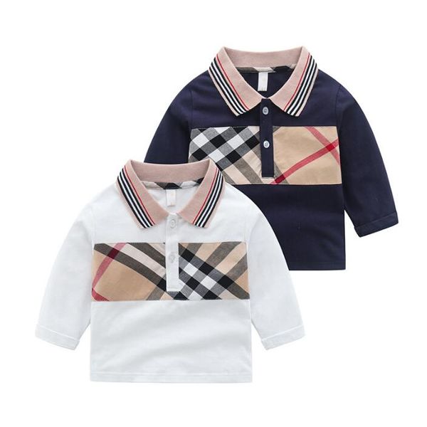 

Spring Fall Cute Baby Boys T-shirts Cotton Kids Plaid Long Sleeve T-shirt Turn-down Collar Children Shirt Boy Shirts 1-7 Years, White